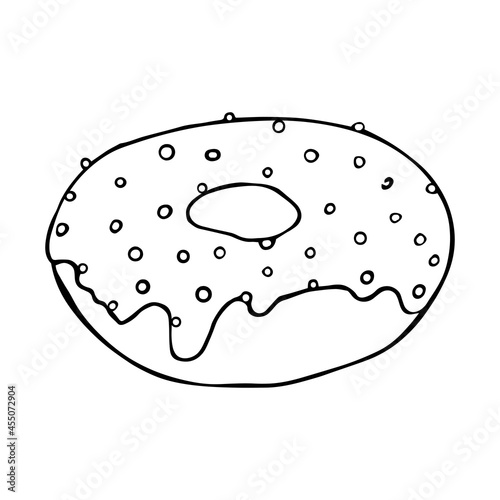 Donut doodles. Hand drawn vector illustration. Donut isolated on white background. Line art.