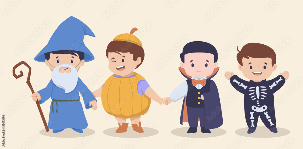 Cute halloween kids in costume party illustration Cute halloween kids in costume party illustration