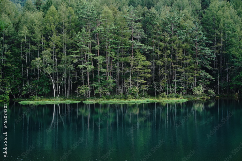 A scenic pond in the mountains at an altitude of 1,500 m in Nagano Japan. A scenic pond in the mountains at an altitude of 1,500 m in Nagano Japan.