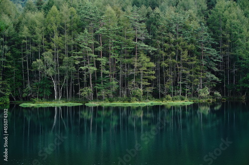 A scenic pond in the mountains at an altitude of 1,500 m in Nagano Japan.