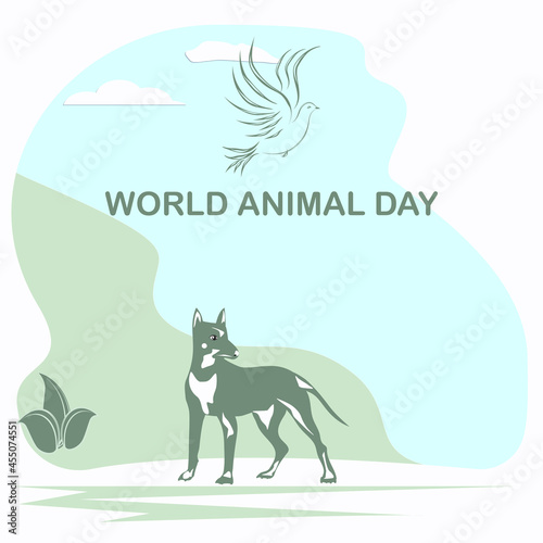 Dove - a symbol of peace, a dog - vector. International Animal Day. International Day for Biological Diversity.