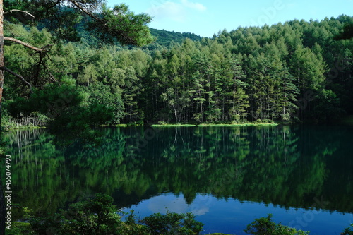 A scenic pond in the mountains at an altitude of 1,500 m in Nagano Japan.