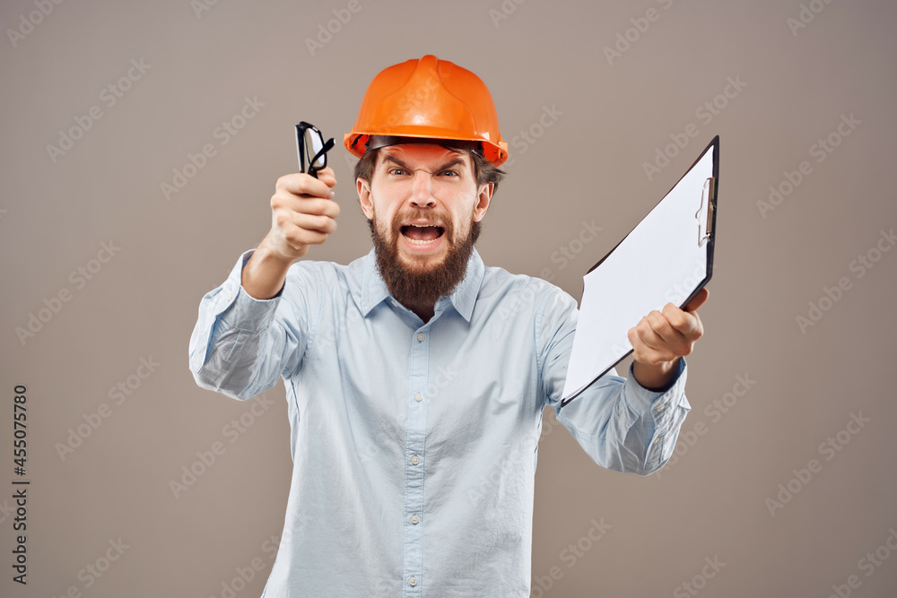 surprised man documents in hand and drawings success isolated background surprised man documents in hand and drawings success isolated background