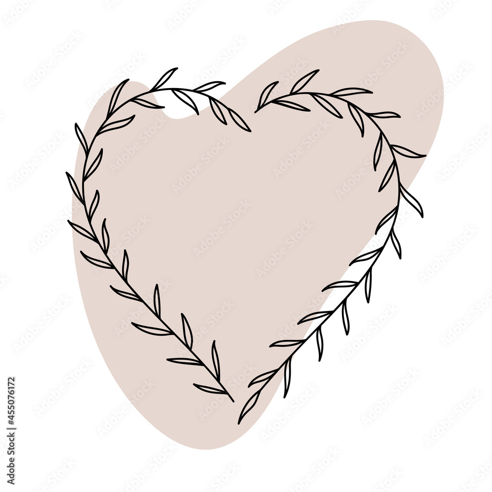 Obraz premium Floral frame, laurel wreath. Botanical vector border for your design. Logo and branding. Outline. Hand drawn