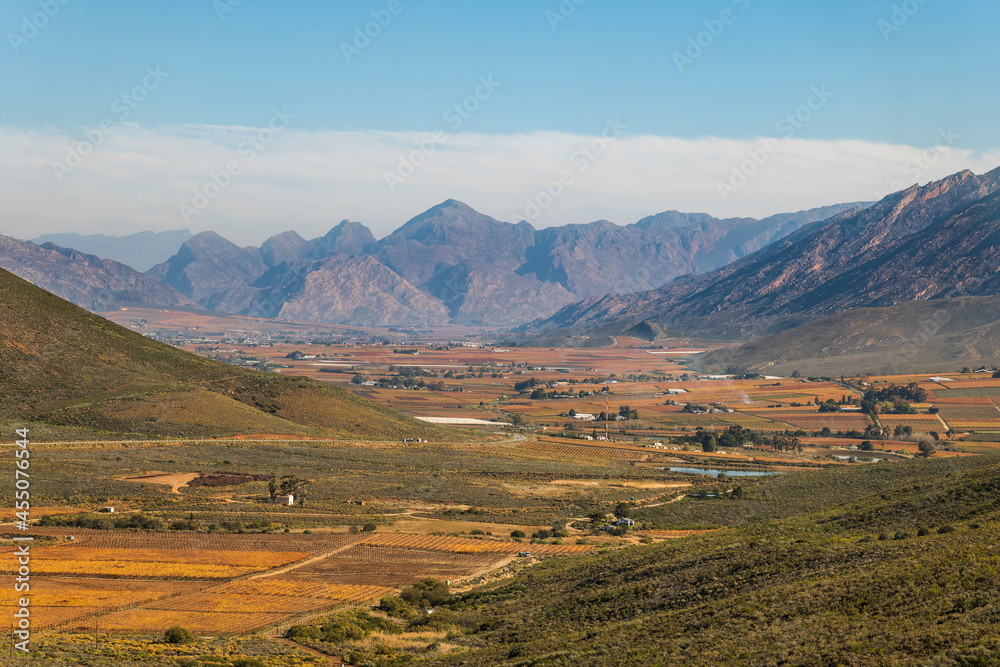 aerial shot of Hex River Valley during winter in Western Cape South Africa