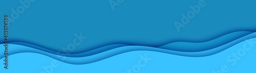 Wavy border in paper cut style. 3d abstract background with cut out deep waves modern cover. Blue color layers with smooth shadow papercut art. Vector card illustration origami environment template.