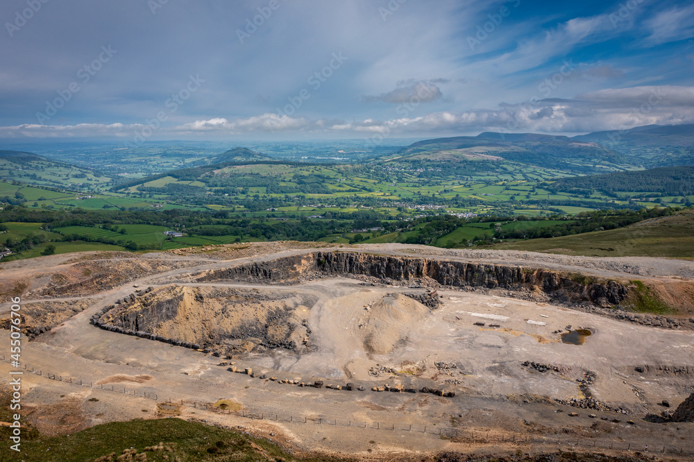 Aerial view of Llangynidr Mountain and quarry in South Wales, a popular location for movies and tv shows