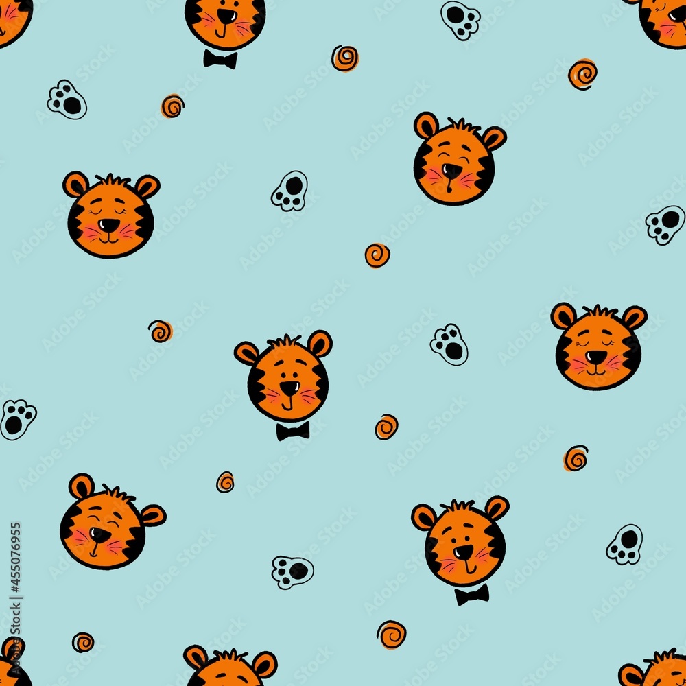 Seamless pattern with cute tiger cubs. Design for children's clothing