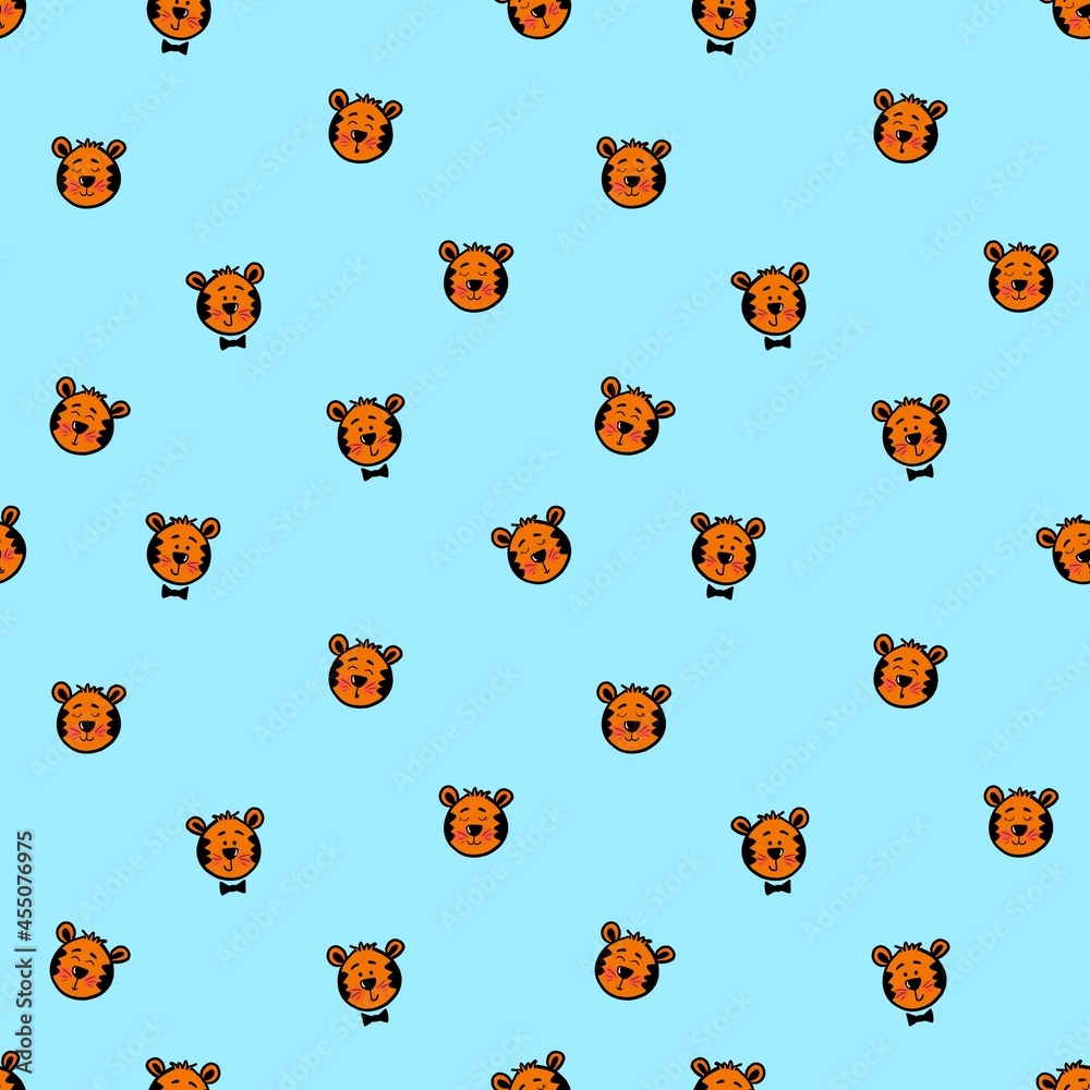 Seamless pattern with cute tiger cubs. Design for children's clothing