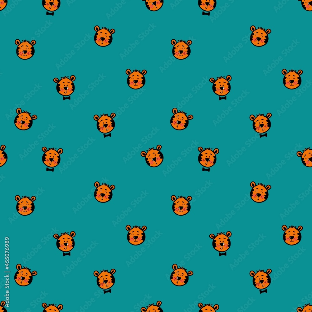 Seamless pattern with cute tiger cubs. Design for children's clothing