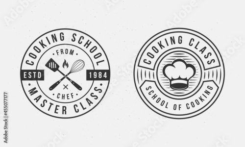 Vintage Cooking emblems. Cooking Class logo templates. Emblem for Culinary school, food studio, cooking courses. Vector illustration