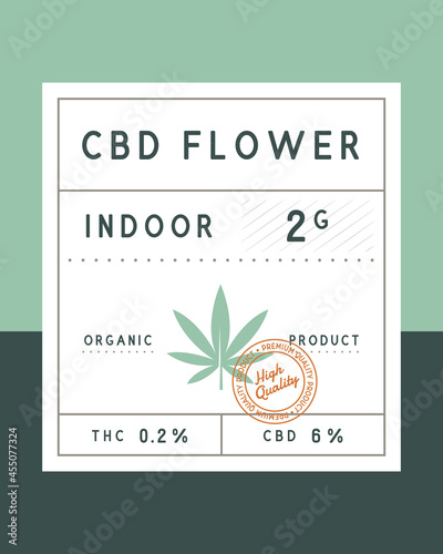 Cannabis, CBD Flower vintage label. CBD Flower vintage packaging design. Medical cannabis label, tag, sticker design for packaging. Retro vintage old label template. Vector illustration