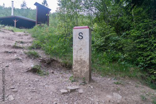 Slovak border post on Trojmezi point at tripoint of Slovak, Czech, and Poland. Border of three countries. photo