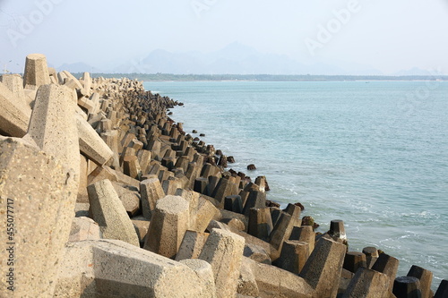 Sea wall on the harbor for protecting sand erosion, 