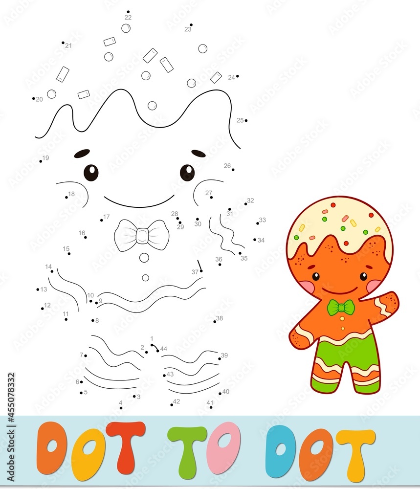 Dot to dot Christmas puzzle. Connect dots game. Gingerbread man vector illustration Dot to dot Christmas puzzle. Connect dots game. Gingerbread man vector illustration