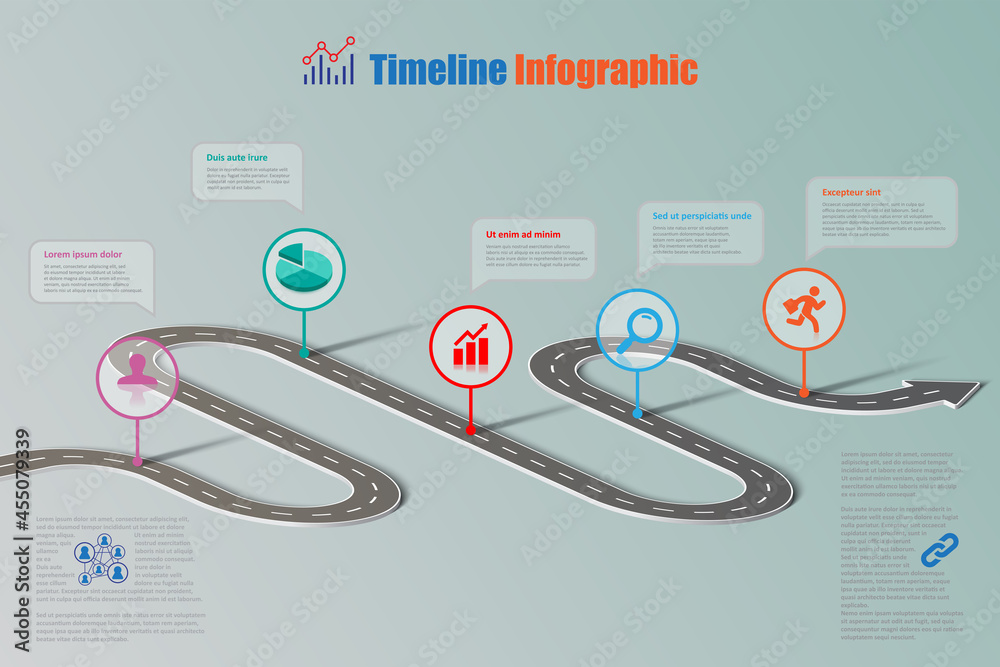 Business roadmap timeline infographic template with pointers designed ...