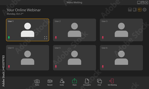 Vector illustration of the layout of a video conference app. Perfect for design elements from online meeting mock up, webinar, and virtual class.