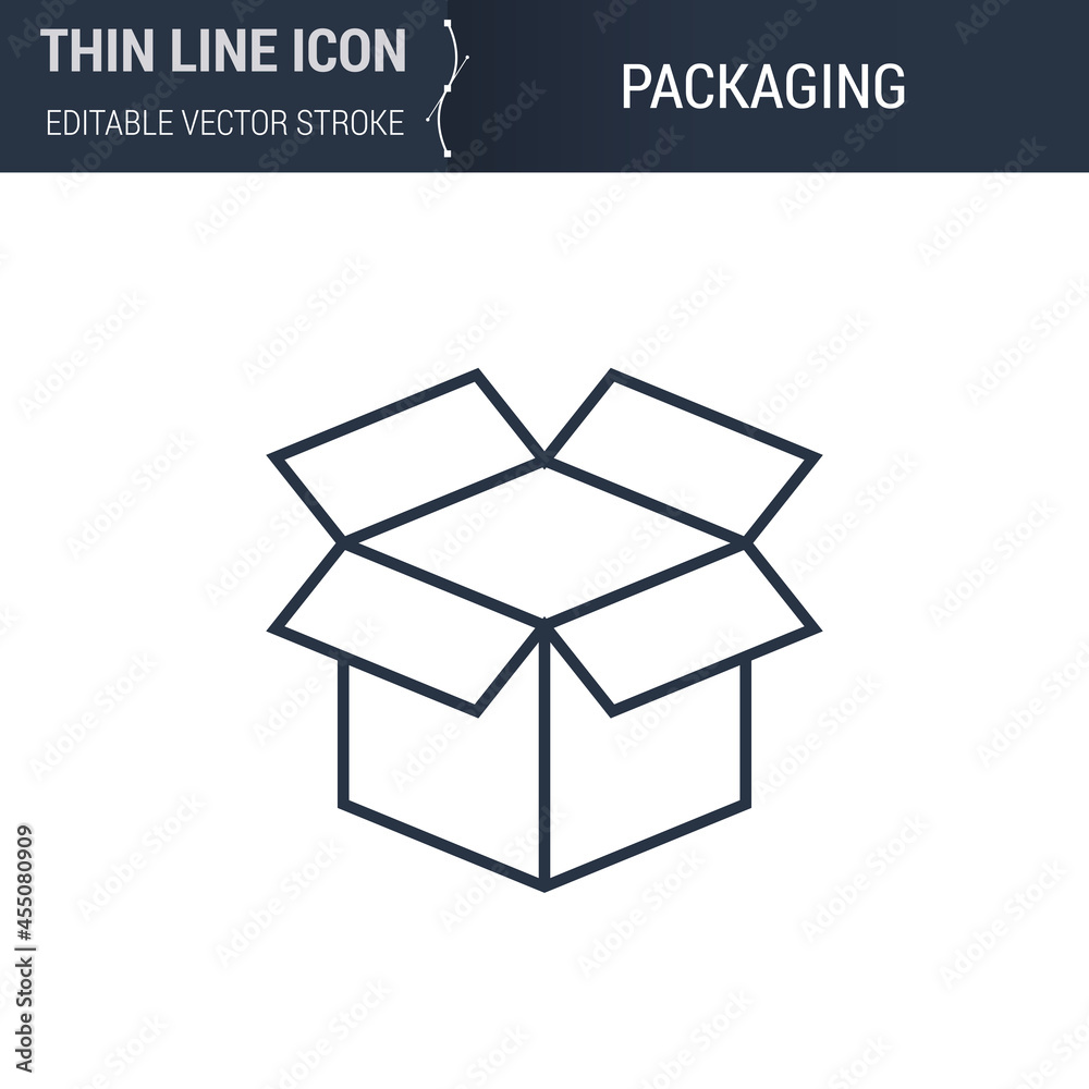 Symbol of Packaging Thin Line Icon. Stroke Pictogram Graphic Suitable for Infographics. Editable Vector Stroke. Premium Mono Linear Plain Laconic Logo Symbol of Packaging Thin Line Icon. Stroke Pictogram Graphic Suitable for Infographics. Editable Vector Stroke. Premium Mono Linear Plain Laconic Logo