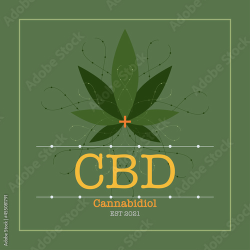 Health and medical concept icon or logo for CBD products on green tone