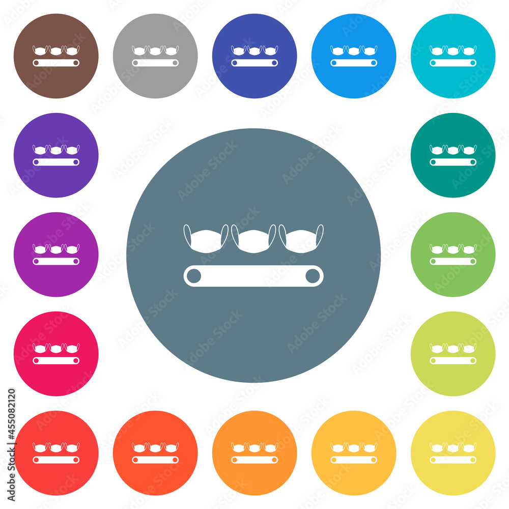 Mask manufacturing flat white icons on round color backgrounds Mask manufacturing flat white icons on round color backgrounds