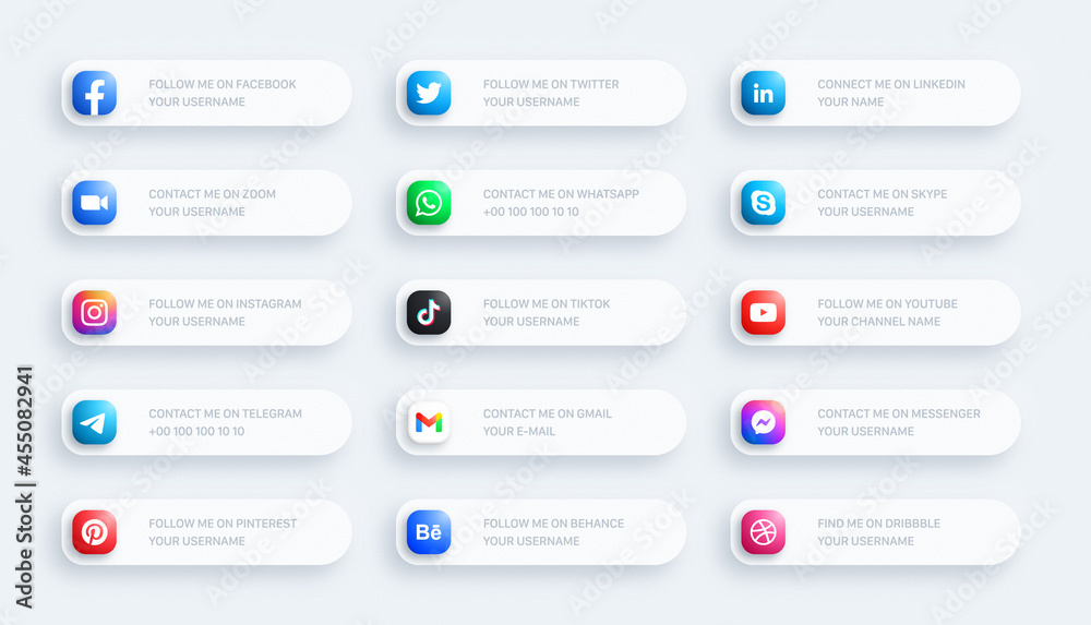 Social Media Network Lower Third Rounded Icons 3D Banner Vector Set On ...