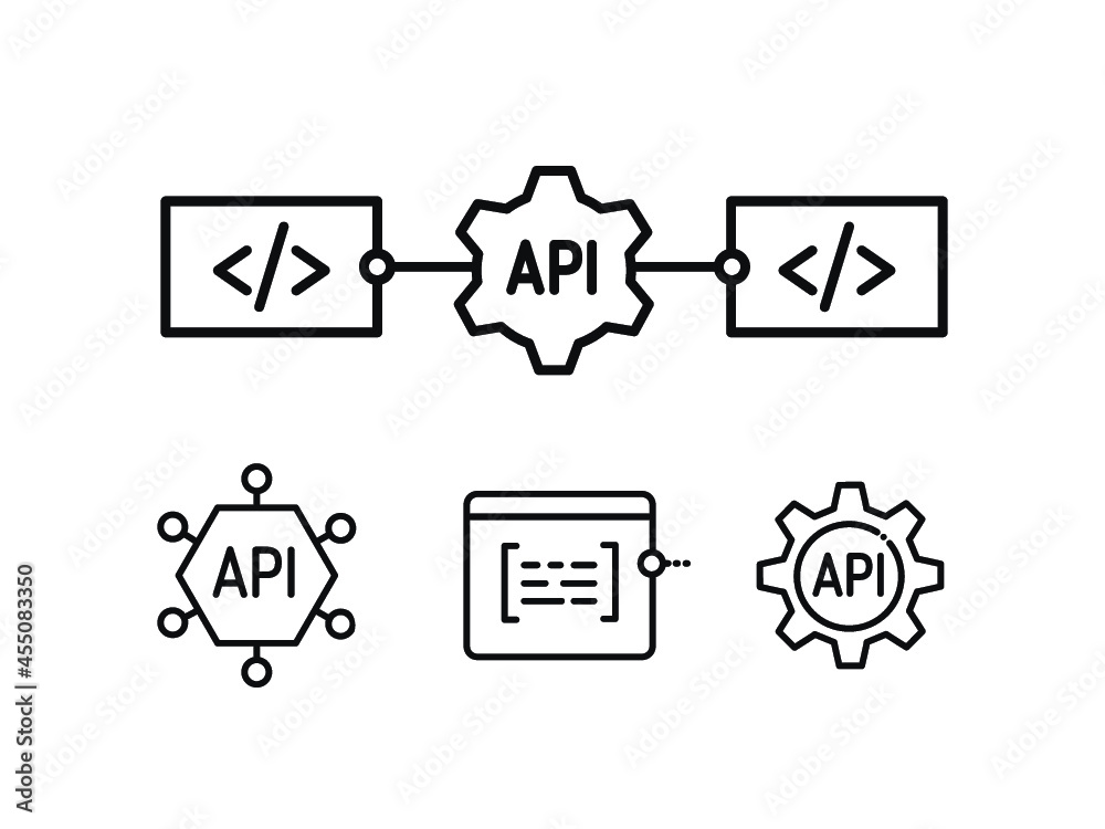 Vector API icons. Thin line signs for application programming interface ...
