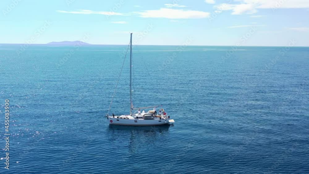 Aerial view of a sailboat in Adriatic sea near Croatia at summer day Aerial view of a sailboat in Adriatic sea near Croatia at summer day