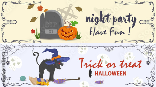 Angry cat candy and tombstone illustration for Halloween holiday design