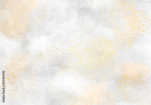 The texture of a watercolor illustration in the form of streaks of paint with gold with light gray shades