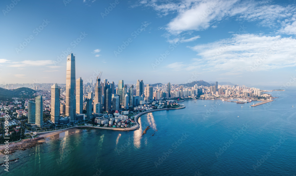 Aerial photography of Qingdao Fushan Bay architectural landscape skyline