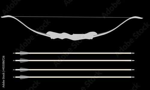 Recurve Longbow Takedown Bow Arrow Archery Vector Illustration Isolated on Black Background