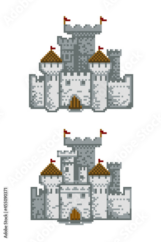 castle pixel art vector icon for games and web sites