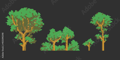 trees pixel art for games elements 