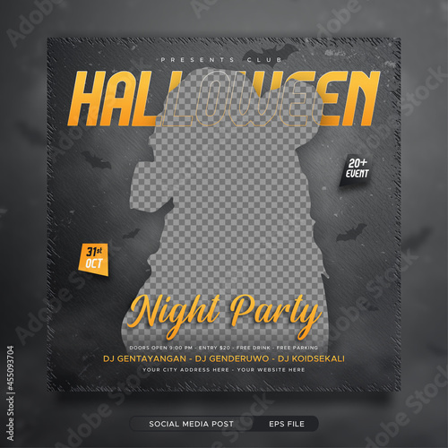 Halloween night party invitation social media square banner template