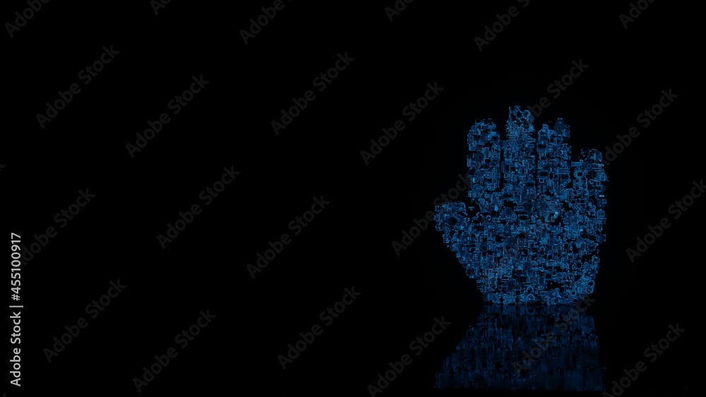 3d rendering mechanical parts in shape of symbol of allergies isolated on black background with floor reflection 3d rendering mechanical parts in shape of symbol of allergies isolated on black background with floor reflection
