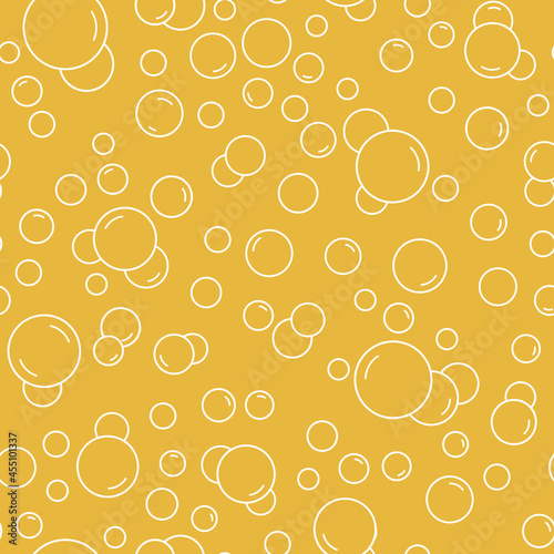 Bubbles seamless pattern. Oktoberfest pattern. Yellow white color beer texture. Fizzy water background, abstract soda wallpaper.