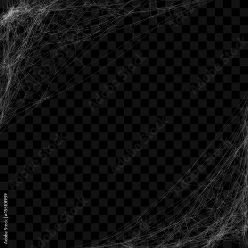 Realistic hanging spider web. Cobweb frame for halloween design. Vector illustration.