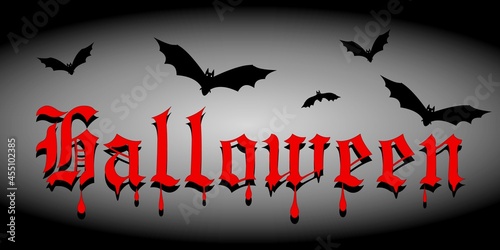 Poster with bats and Halloween text in Ghothic characters 