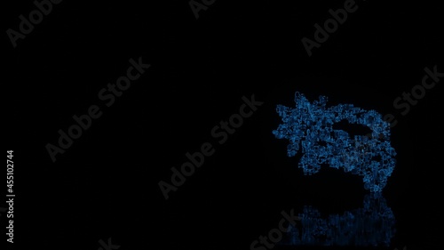 3d rendering mechanical parts in shape of symbol of car crash isolated on black background with floor reflection