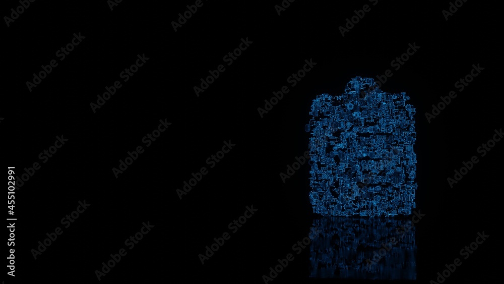 3d rendering mechanical parts in shape of symbol of clipboard list isolated on black background with floor reflection 3d rendering mechanical parts in shape of symbol of clipboard list isolated on black background with floor reflection