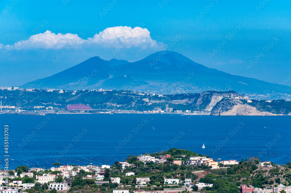 landscape of Miseno its promontory and lake from Procida mount, Naples