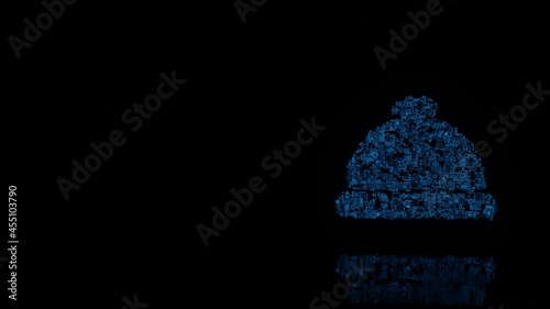 3d rendering mechanical parts in shape of symbol of concierge bell isolated on black background with floor reflection