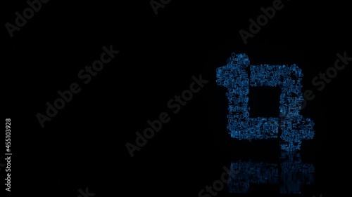 3d rendering mechanical parts in shape of symbol of crop alt isolated on black background with floor reflection