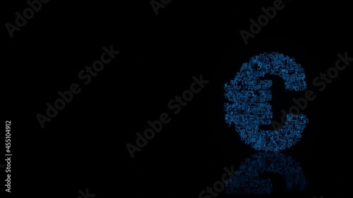 3d rendering mechanical parts in shape of symbol of euro isolated on black background with floor reflection