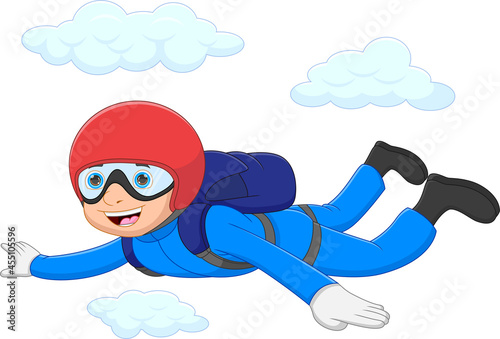 Fun young boy enjoying sky diving jump off from the plane