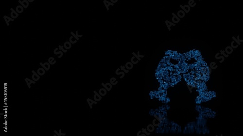 3d rendering mechanical parts in shape of symbol of glass cheers isolated on black background with floor reflection