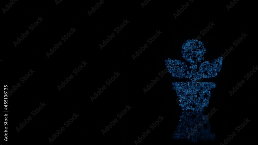 Obraz premium 3d rendering mechanical parts in shape of symbol of growth isolated on black background with floor reflection