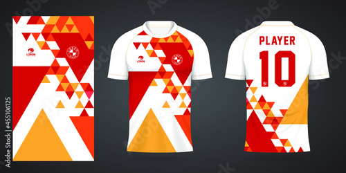 red orange sports jersey template for team uniforms and Soccer t shirt design