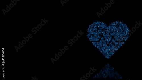 3d rendering mechanical parts in shape of symbol of heartbeat isolated on black background with floor reflection