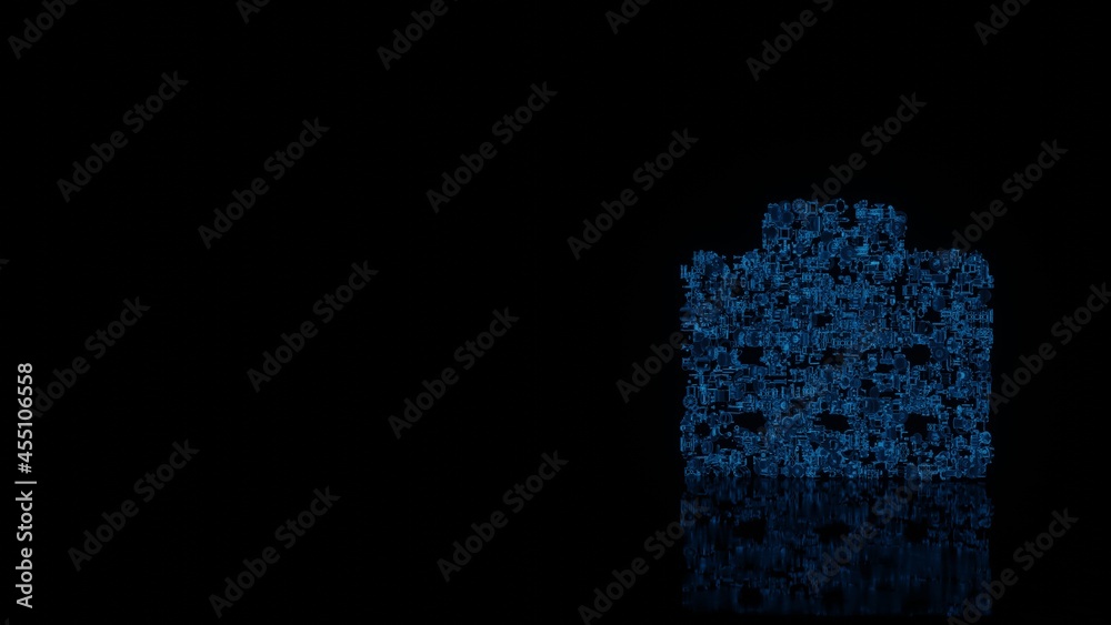 3d rendering mechanical parts in shape of symbol of hospital isolated on black background with floor reflection 3d rendering mechanical parts in shape of symbol of hospital isolated on black background with floor reflection